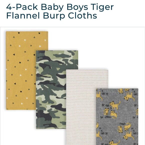 Gerber 4-Pack Baby BoysTiger Flannel Burp Cloths  20x14 New in Package - Picture 2 of 4